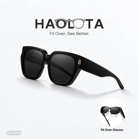 HAOLOTA Men's Fit-Over Glasses Sunglasses, Trendy Square Wrap-Around Shades, UV Protection Eyewear