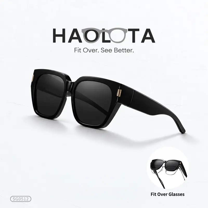 HAOLOTA Men's Fit-Over Glasses Sunglasses, Trendy Square Wrap-Around Shades, UV Protection Eyewear