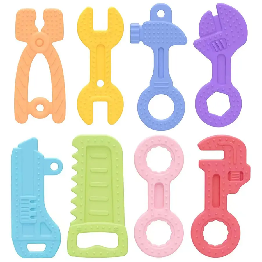 8 Pack Baby Teething Toy Set – Silicone Teethers, BPA-Free, Suitable for Infants Aged 3–6 Months, 6-12 Months, 12-18 Months ,Tool-Themed Designs (Hammer, Wrench, Pliers) – Soothes Gum Discomfort and Calms Sore Gums
