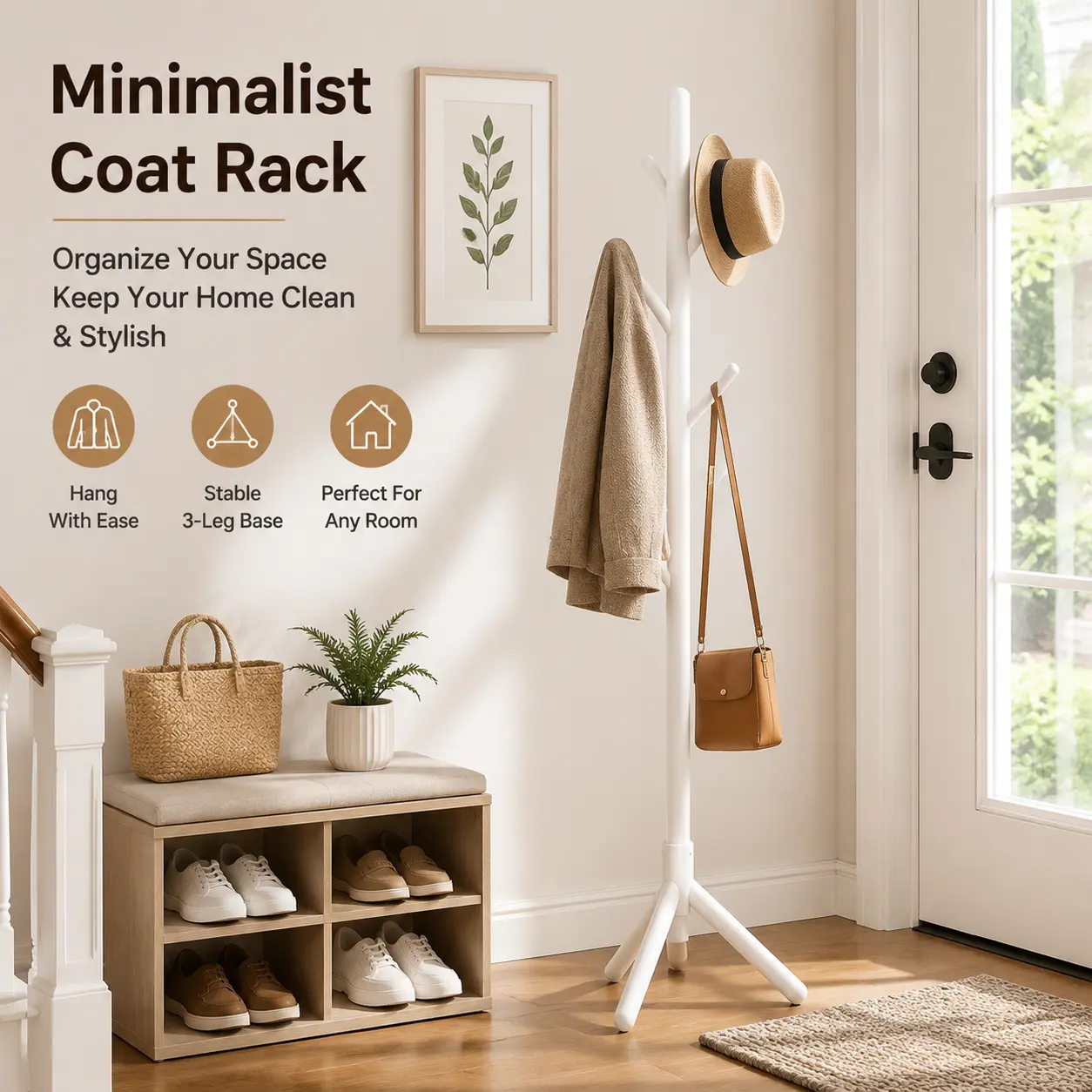 Minimalist Coat Rack with 3-Leg Base for Easy Hanging and Stability Perfect for Any Room Organization and Stylish Design