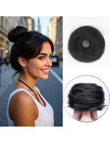 Small Cute Bun Hair Piece Stretchy Scrunchies Hair Mini Bun Donut Elegant Chignon with Elastic Rubber Band Tousled Updo Extension for Thin Hair Women