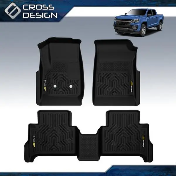 CROSSDESIGN Upgraded TPE Floor Mats for Trucks, Waterproof Full Set , Fast-Cleaning Car Interior Accessory, 1-Year Warranty, Direct Pricing, Fits 2015-22 Chevy Colorado Crew Cab/GMC Canyon