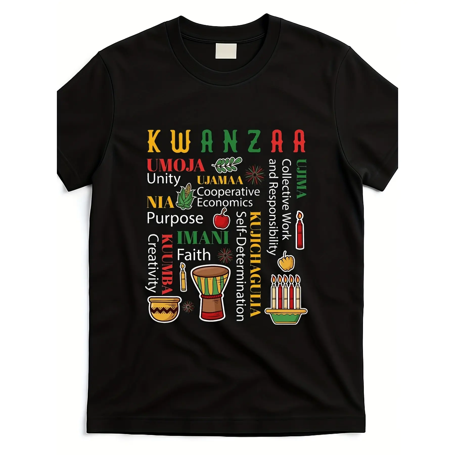 Celebrate Kwanzaa with This Stylish T-Shirt Featur unisex soft cotton short sleeve t shirt, vintage graphic casual tee for men women teens, perfect birthday holiday gift for camping travel gym daily street  wear