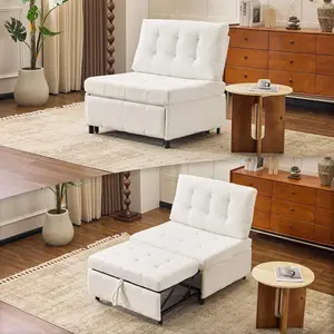VINGLI Convertible Sofa Bed Tufted Teddy Fleece Sleeper Chair Bed Couch Armless Living Room Chairs with Adjustable Backrest Pull Out Couch Bed for Small Spaces | Armless Sofa Bed
