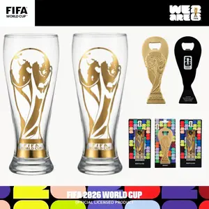Official FIFA World Cup 2026 17-ounce beer glass set with bottle opener; the glasses are made of fine glass and make the perfect gift for soccer fans