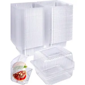 100 Pcs Clear Hinged Plastic Containers With Lids,Individual Cake Slice Containers,Square Plastic Food Container,Disposable Clamshell Take Out Containers For Cakes,Cookies,Pasta,Sandwiches,Salad