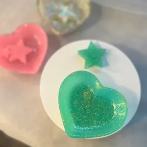 Small Green Heart Tray with gold glitter Stylish Heart Shape handmade Decorative Room