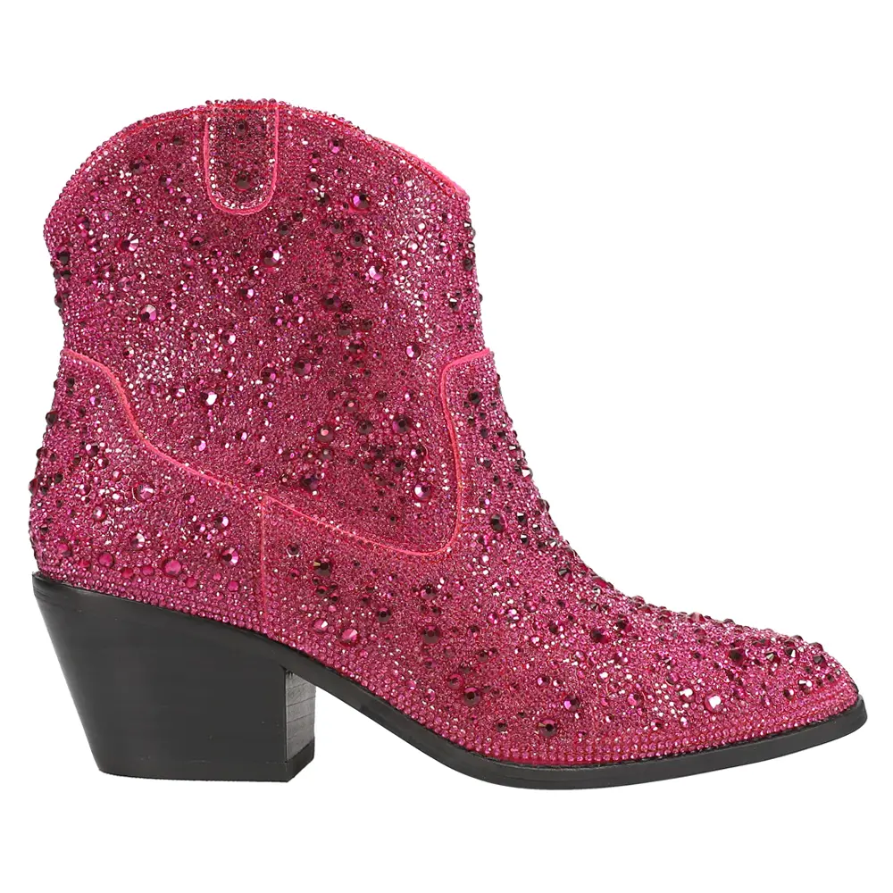 Corkys Womens Shine Bright Rhinestone Pull On Round Toe Zippered Casual Boots Ankle Low Heel 1-2" - Pink Corkys Womens Shine Bright Rhinestone Pull On Round Toe Zippered Casual Boots Ankle Low Heel 1-2" - Pink