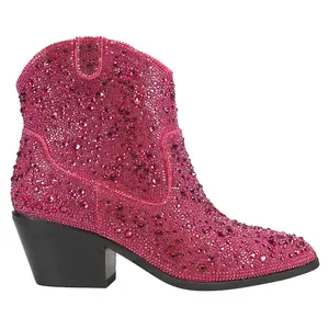 Corkys Womens Shine Bright Rhinestone Pull On Round Toe Zippered Casual Boots Ankle Low Heel 1-2" - Pink