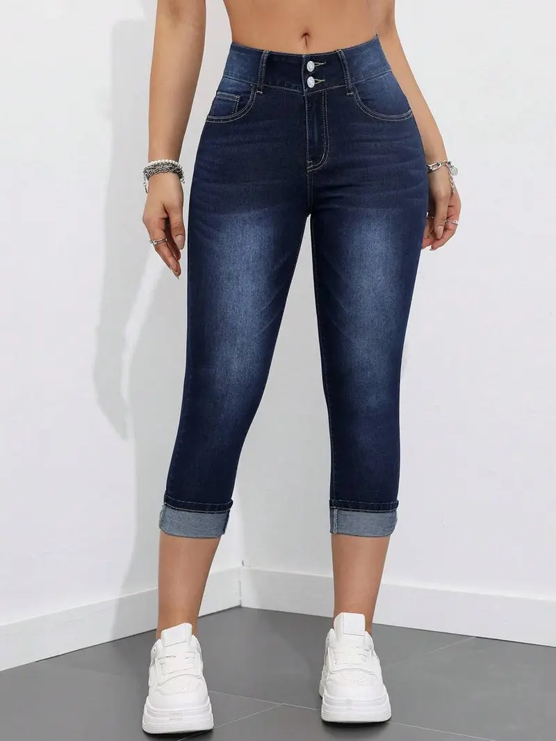 2025SHEIN Essnce Casual Slim Fit Washed Denim Jeans