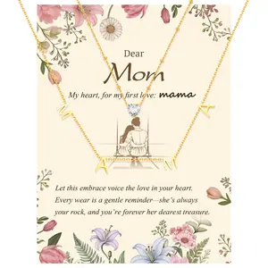 MAMA Layered Necklace 2PCS Mothers day gifts ideas, Heart Cubic Zirconia Pendant for Women, 18 K Gold Plated Stainless Steel, Non Tarnish Jewelry with Gift Box & Message Card, Mother's Day Gift for Mom