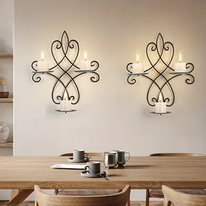 Candle Sconces Wall Decor Set of 2 Vintage Black Iron Wall Mounted Candle Holders for Living Room and Bedroom Decorations - Ornaments