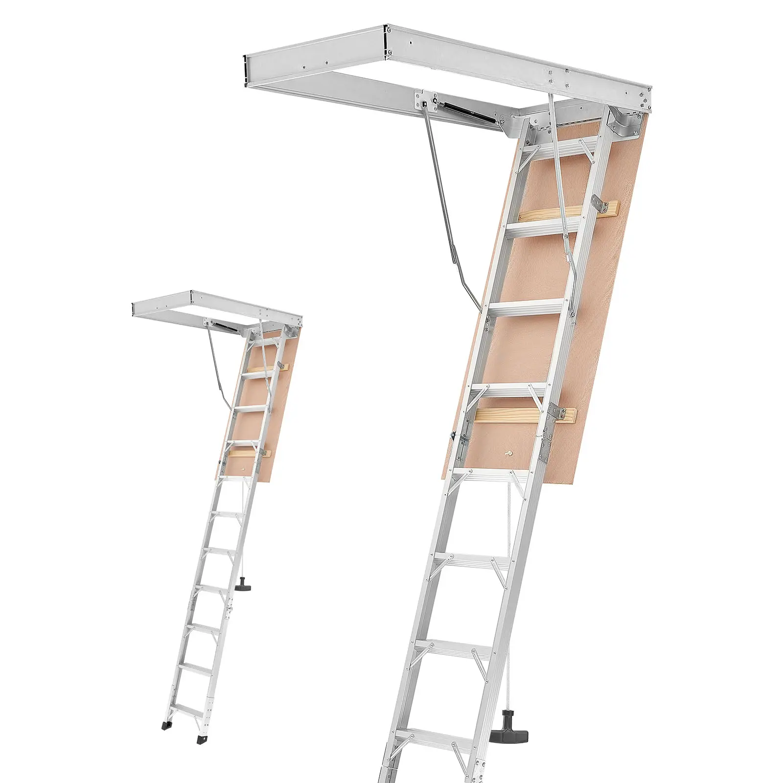VEVOR Heavy Duty Aluminum Attic Ladder (Heavy Duty Ladder), Hydraulic Rods, 54x22.5in Opening, 375 lbs Load Capacity, Foldable Pull Down Design, Ceiling Fit Adaptable to 7.66'-10.3' Heights (Adaptable to Different Heights), Home Attic Storage Access Tool