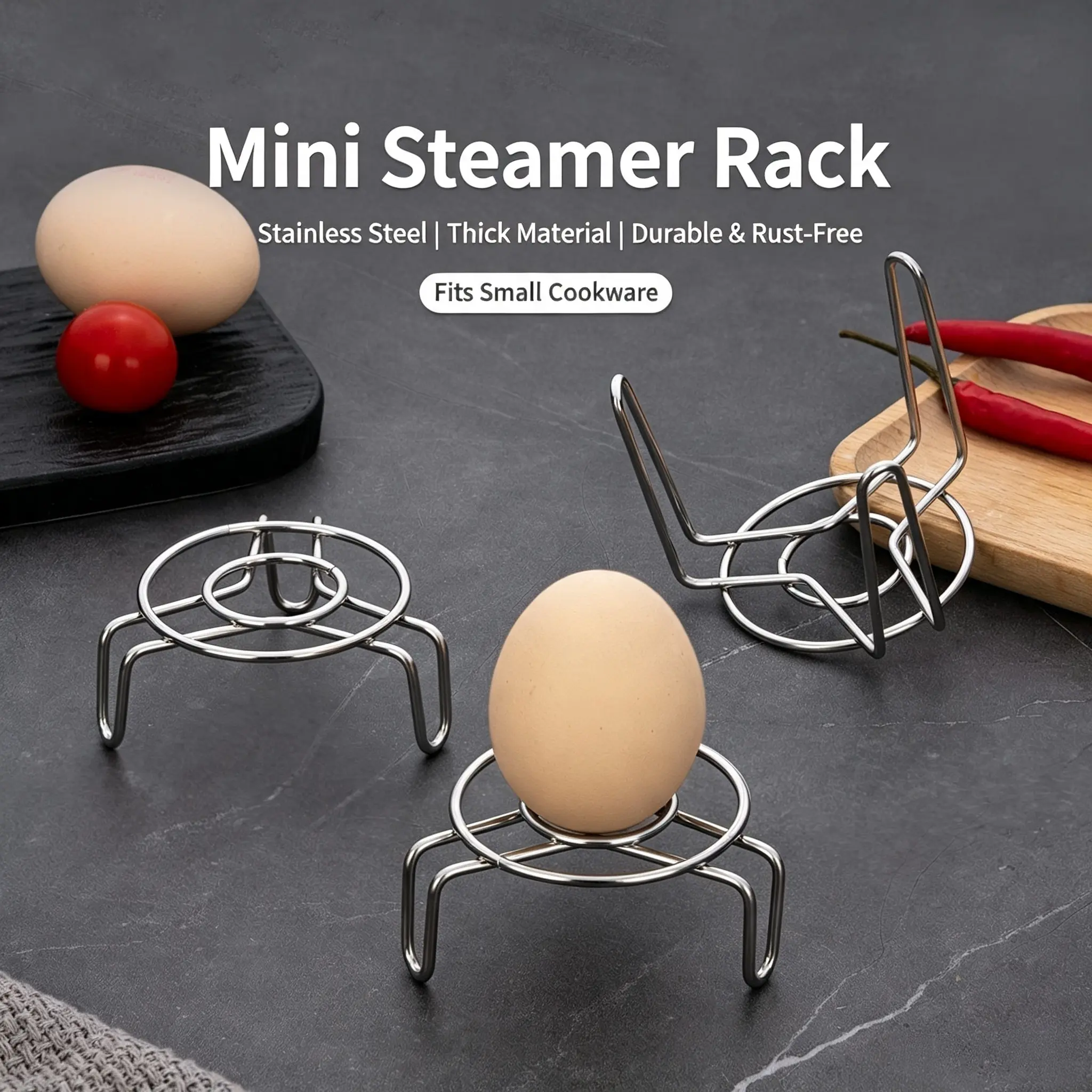 [Back to School]2/4 PCS Super Mini Stainless Steel Steamer Rack, Small Size High & Short Leg Steaming Trivet, Multifunctional Pot Steam Stand for Small Cookware, Health Kettle, Egg Steaming-MM1