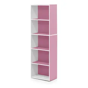 LUDER Bookcase, 5-Cube Bookshelf, Open Shelf Bookcase, 9.4 x 15.8 x 52, for Living Room Bedroom Home Office, White/Pink