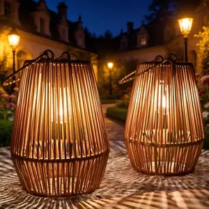 Bohemian Style Woven Rattan Lamp, Solar Powered Outdoor LED Lantern, Garden Yard Balcony Decoration, Non-Battery Type, Nickel Metal Hydride