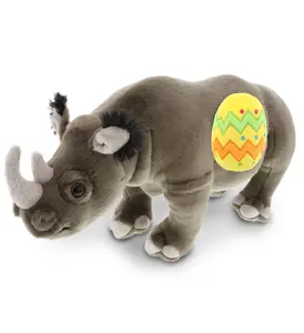 DOLLIBU Wild Collection Polyester Rhino Stuffed Toy with Yellow Easter Egg, 13 in, Spring-Themed Personalized Kids' Gift, Plushies