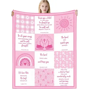 Bozidol Baptism Gifts for Girl,  Pink Baby Girl Blanket with Bible Verses Scripture, Baby Receiving Blankets, Christian Religious Baptismal Christening Gifts for Newborn Kids