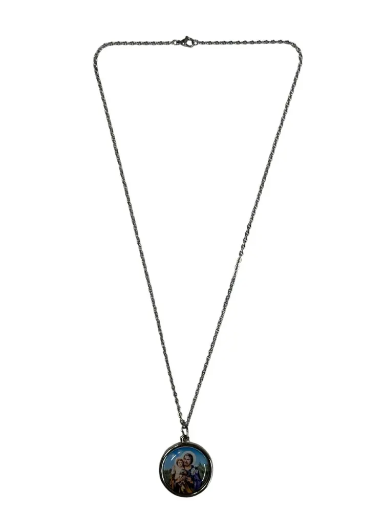 Medal of Saint Joseph with the Child Jesus in Resin with stainless steel 21 Inch Necklace
