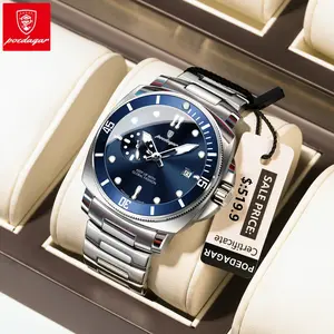POEDAGAR Luxury Simple Sports Men's Watch Night Light Waterproof Men's Date Watch Business Stainless Steel Quartz Watch