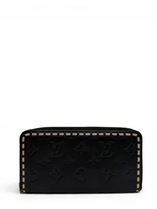 Pre-owned Louis Vuitton PEBBLED LEATHER Small Leather Goods EMPRINTE ZIPPY WALLET BLACK