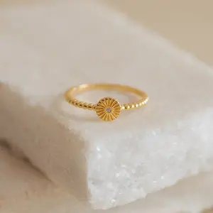 Eden Sun Ring by Caitlyn Minimalist - Dainty Diamond Sun Boho Ring - 18K Gold Plated Stacking Ring - Beaded Crystal Ring - Gift for Girlfriend