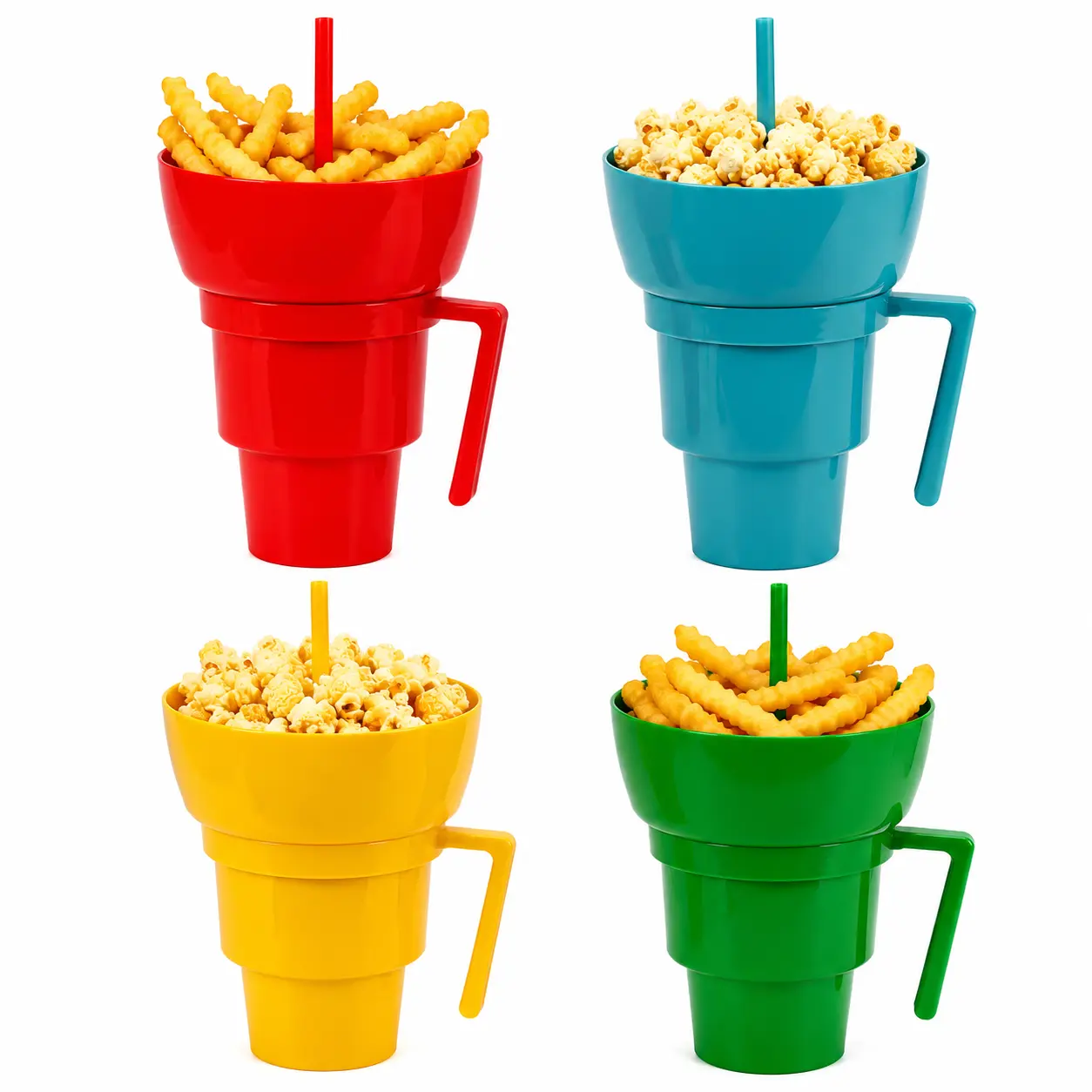 30oz Movie Night Popcorn Tumbler Cup with Straw & Handle, 2-in-1 Snack and Drink Cup, BPA-Free Reusable Cup for Home Theater, Parties & Gifts Washable Portable Drinkware