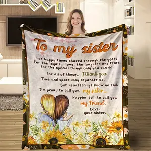 To My Sister Heartfelt Quote Flannel Blanket, Ultra-Soft Plush Throw with Sunflower & Floral Print, Cozy Warm Fleece Blanket for Couch Bed Sofa, Perfect Sister Gift for Birthday, Christmas & Graduation, All-Season Comfort
