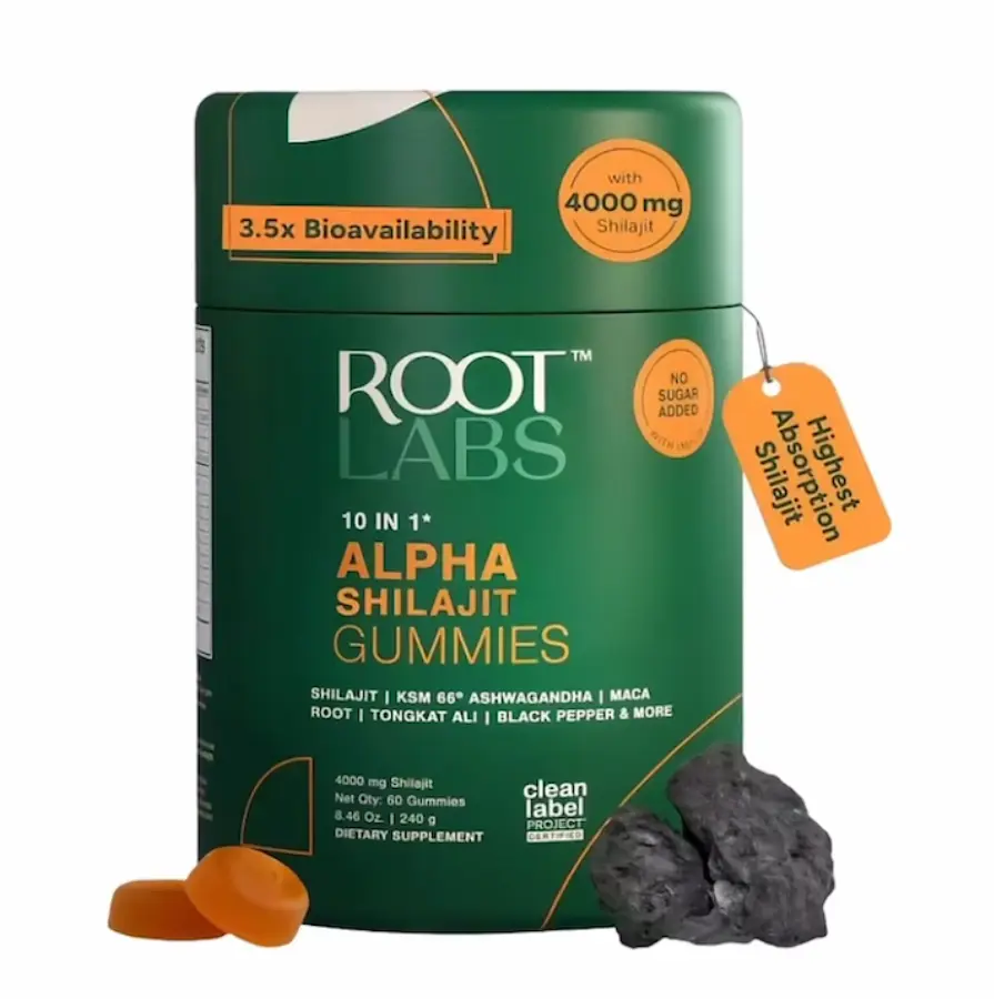 Root Labs Alpha 10-in-1 Shilajit Gummies 4000mg I Holiday Gift-Ready I Energy, Stamina & Focus| Zero Sugar I KSM-66 Ashwagandha, Tongkat Ali,Maca I Vegan | 60 Count