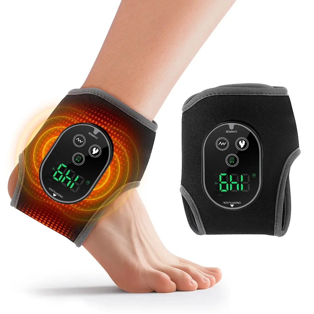 Cordless Ankle Heating Pad, Foot and Ankle Massager for Pain Relief, Adjustable Relaxing, Relaxation Aid, Rechargeable Heated Ankle Wrap, USB Rechargeable Portable Massagers, 4 Heating Levels, 2 Vibration Modes, 3 Timing Settings