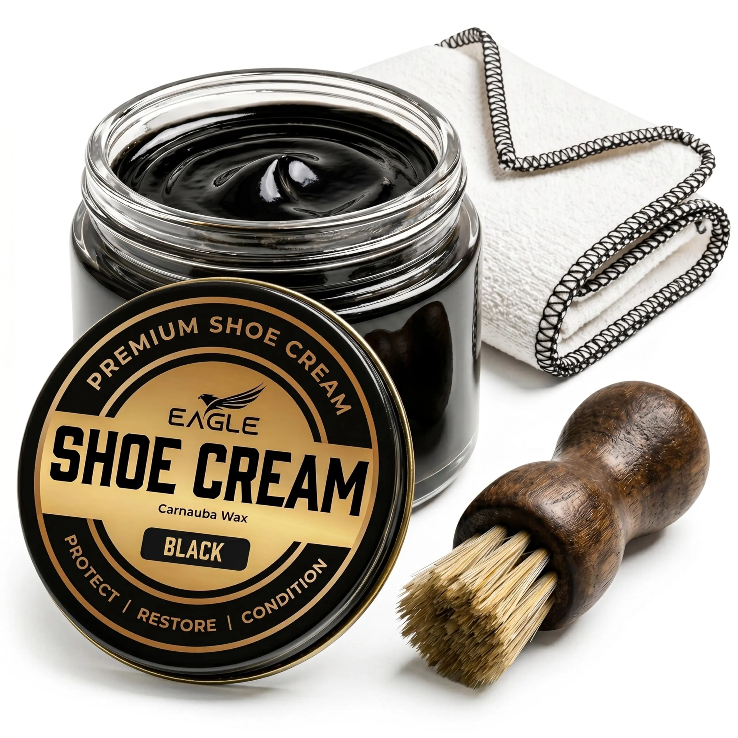 Eagle Shoe Cream Polish Kit – 3 Piece Boot & Shoe Polish with Shoe Cream, Shine Cloth & Applicator