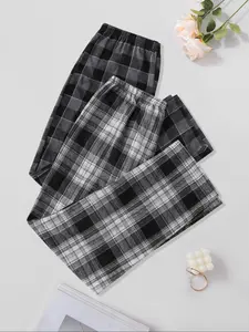 Women's Plaid Sleepwear Set, Casual Comfortable Home Clothing, Fall & Winter Fashion, Perfect Gift Choice, Fitted Style, Checkerboard Print Pajama