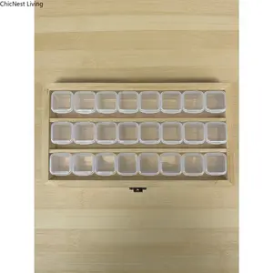 Natural Wooden Storage Box with 24 Inner Compartments, Multi-Functional Desktop Organizer, Premium Wood Container for Jewelry, Crafts & Small Items, Durable Vintage Style for Home & Office Organization 4-pack men