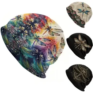 Dragonfly Mandala Slouchy Beanie for Women Breathable Polyester Sports Hat Soft Cozy Baggy Design Ideal for Running Cycling Hiking Fishing Outdoor Activities