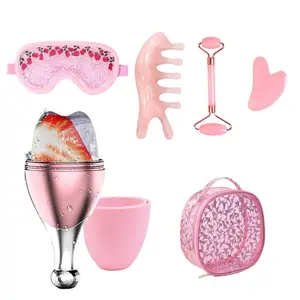 Gua Sha Massage Tool Set, 6pcs/set Ice Face Roller & Scraping Board & Gua Sha Board & Massage Comb & Eye Mask, Portable Skin Care Tool for Face, Eye, Nose, Head, Face Lifting Roller