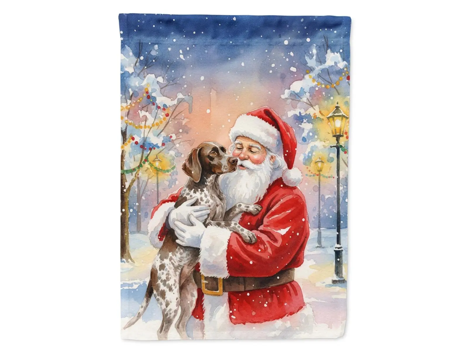 Carolines Treasures FNT1037CHF 40x28 in. Christmas House Flag, German Shorthaired Pointer & Santa Claus Print Artwork, Festive Decor Gift for Home