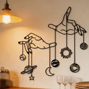 Metal Wall Art, Planet & Hand Design Wall Decor, Wall Hanging Decor for Home Living Room Bedroom Study Room, Home Decor, Art Wall Decoration, Poster