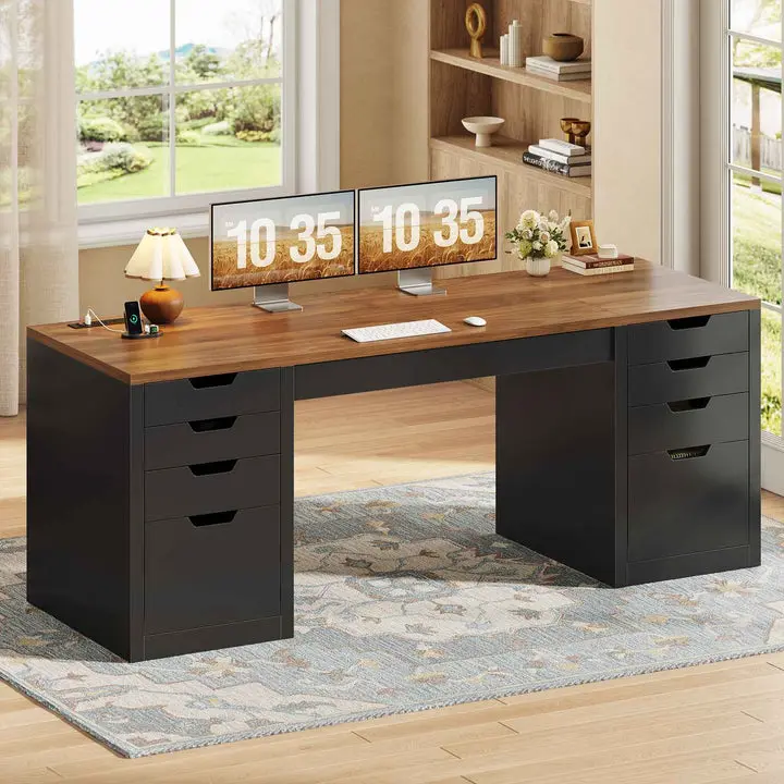 SEDETA 59.1 Inch Computer Desk with 8 Drawers Power Outlet Executive Home Office Desk with File Drawers Wood Workstation with USB Type-C Charging Station