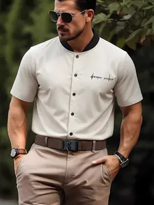 Men’s button-up shirt with a turn-down collar, Hawaiian beach summer outdoor  vintage print streetwear top Casual American Short Sleeve T-shirt Wrinkle-Free Short-Sleeve