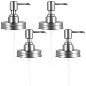 Mason Jar Soap Dispenser Lid with Pump, 4-Pack 304 Stainless Steel Mason Jar Pump Lid Replacement - Leakproof Lotion Soap Dispenser Lids with 3.9 Inch Tube and Gasket for Home Kitchen Bathroom