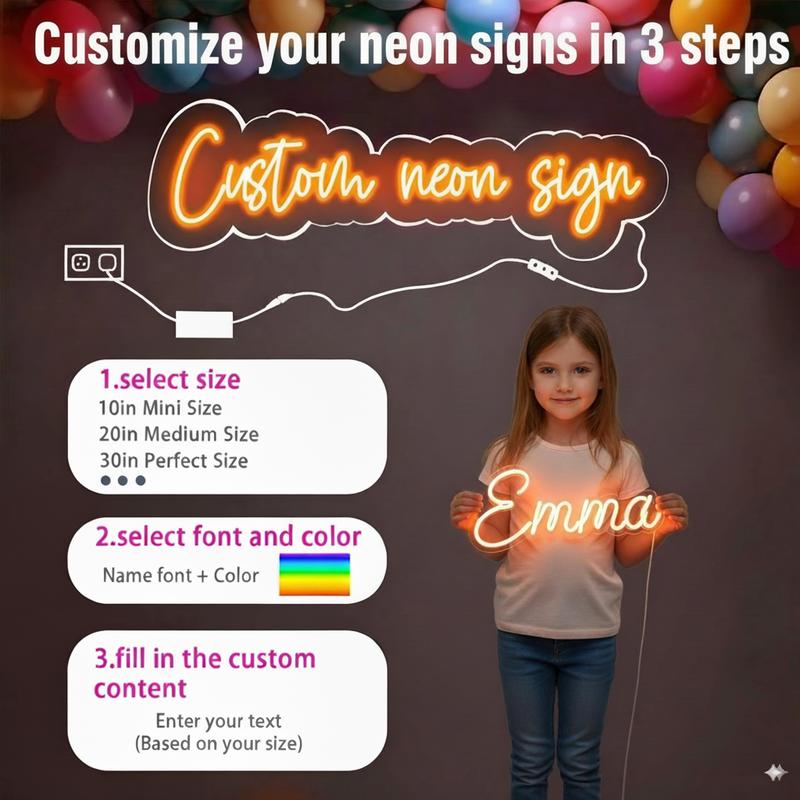 Custom Neon Sign LED Light Personalized Name Logo Wall Decor for Wedding Party Bedroom Bar Business Shop Birthday Party Backdrop Customized LED Light Word Art Wall Decor Gift for Her Him Home Wall Art