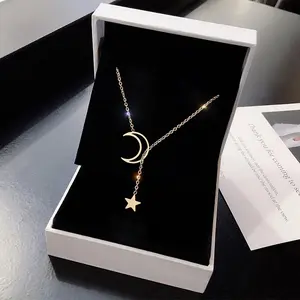 New Simple Moon Star Pendant Choker Necklace Gold Color Alloy Charm Chain Collares for Women Party Jewelry