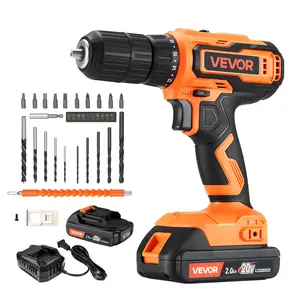 VEVOR Cordless Drill Driver Power Tool, 1/2 in Metal Chuck, Dual-Speed Variable, Hardware Tool Kit with Lithium Battery, Charger, Belt Clip, for Wood Drilling, Metal Drilling, Screw Tightening or Loosening, Power Tools