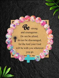 Sweet Heart Cross Bracelet Natural Stone, Adjustable Sliding Knot, Boho Style, Religious Confirmation Jewelry for Teen Girls