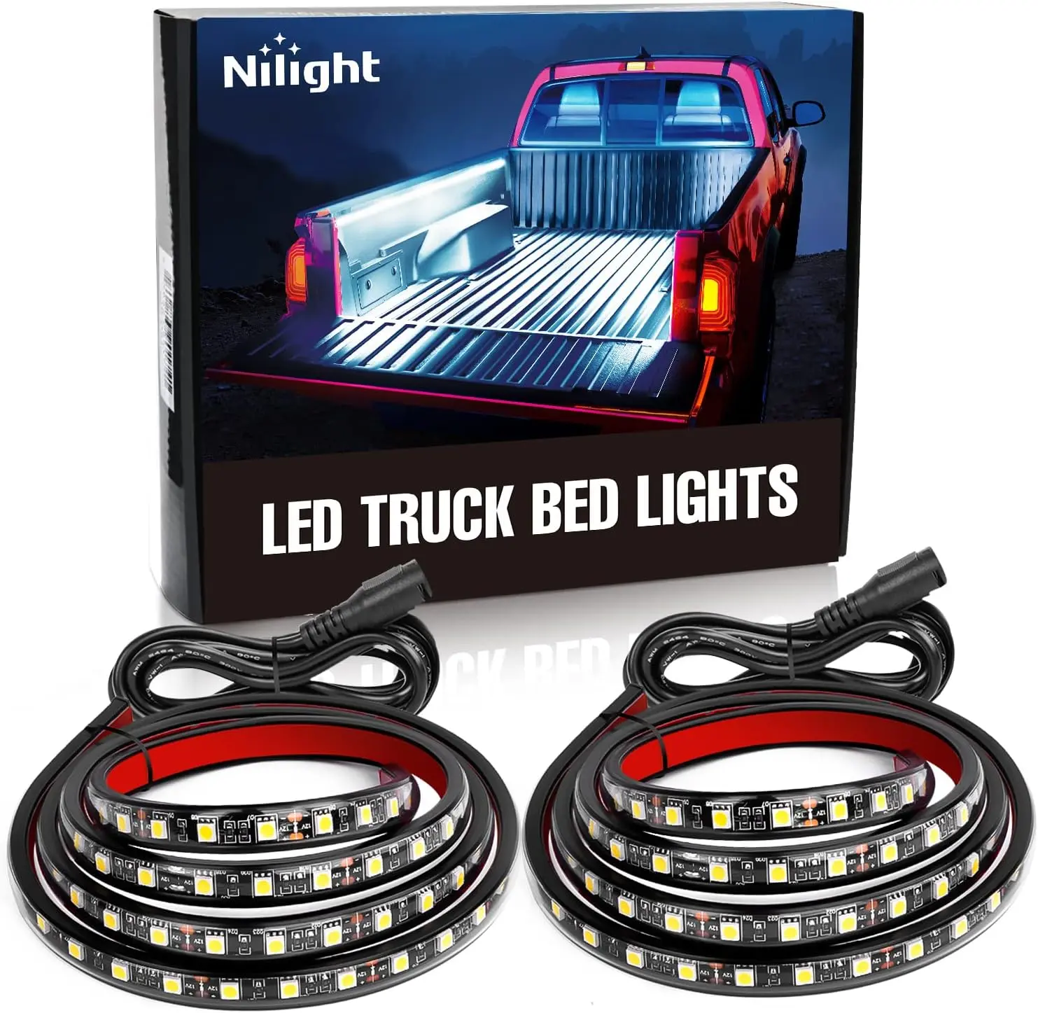 Nilight 2PCS 60-Inch 180-LED Bright Bed Strip Kit - Led Outdoor Waterproof, Water-Resistant, On/Off Switch, Blade Fuse Safety, 2-Way Splitter Extension Cable, 5x Adhesive Hold, 5x Stick Strength - Truck Accessories for Pickup Truck, SUV - Auto Parts Gift,