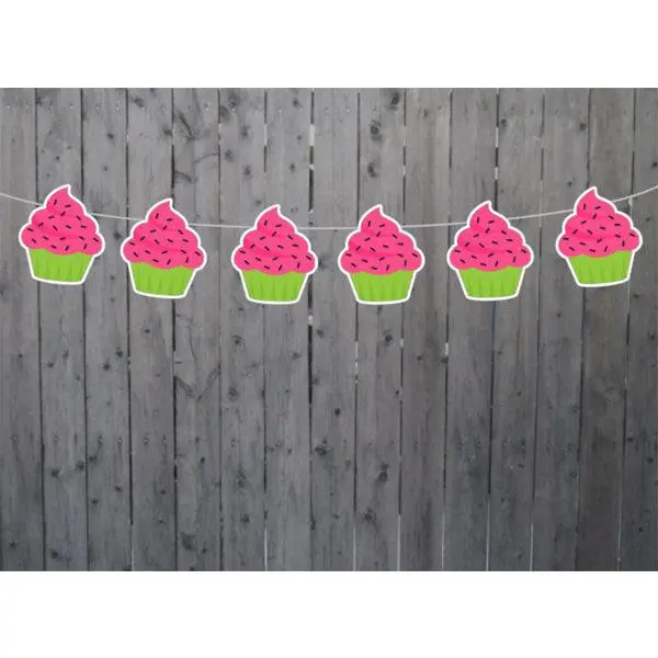 WATERMELON cupcake Garland, Watermelon cupcake Banner, Watermelon Birthday, Watermelon Party, Watermelon Decorations - 82320333P
