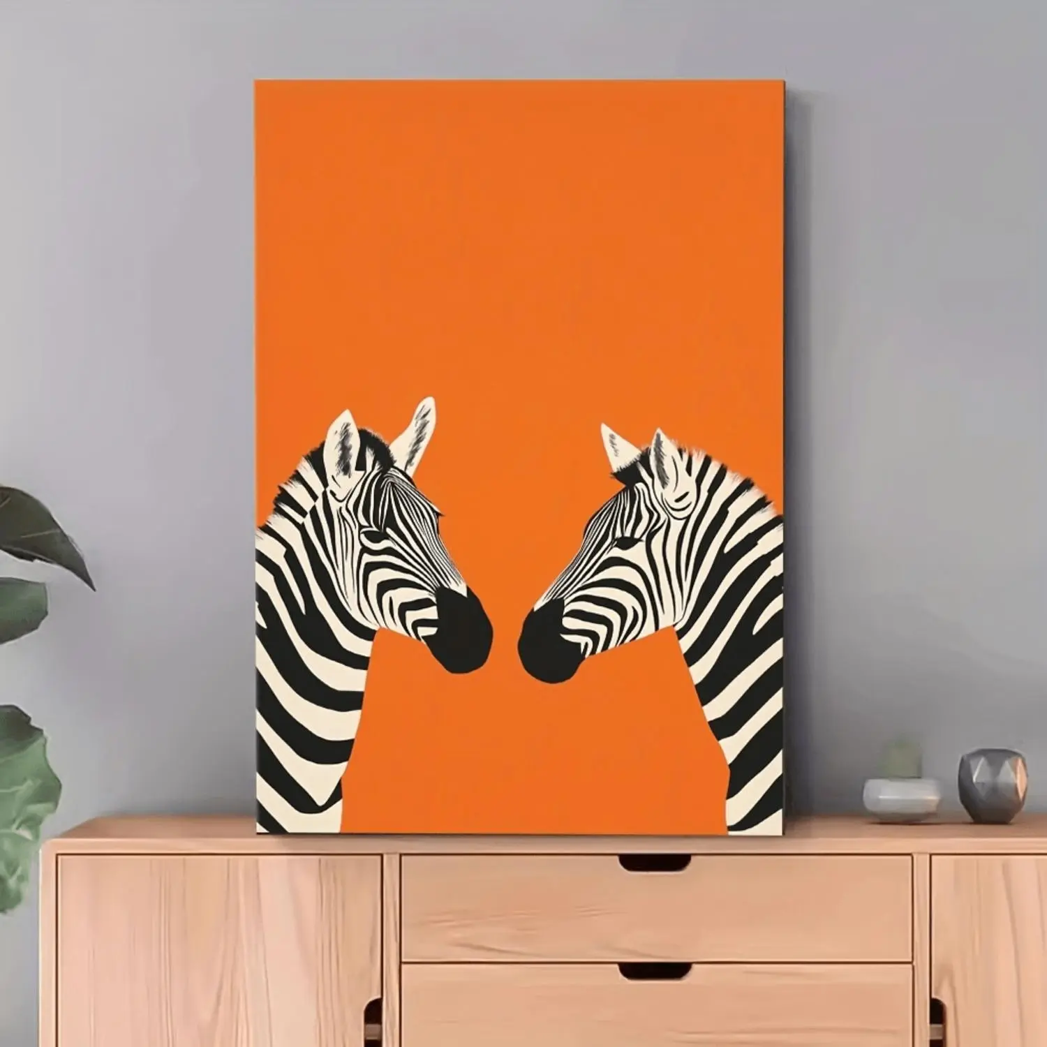 One Piece Wooden Framed Zebra Wall Art Modern Wrap Around Canvas Frame with Zebra Stripes Animal Print Poster Suitable for Bedroom Decorative Wall Hanging