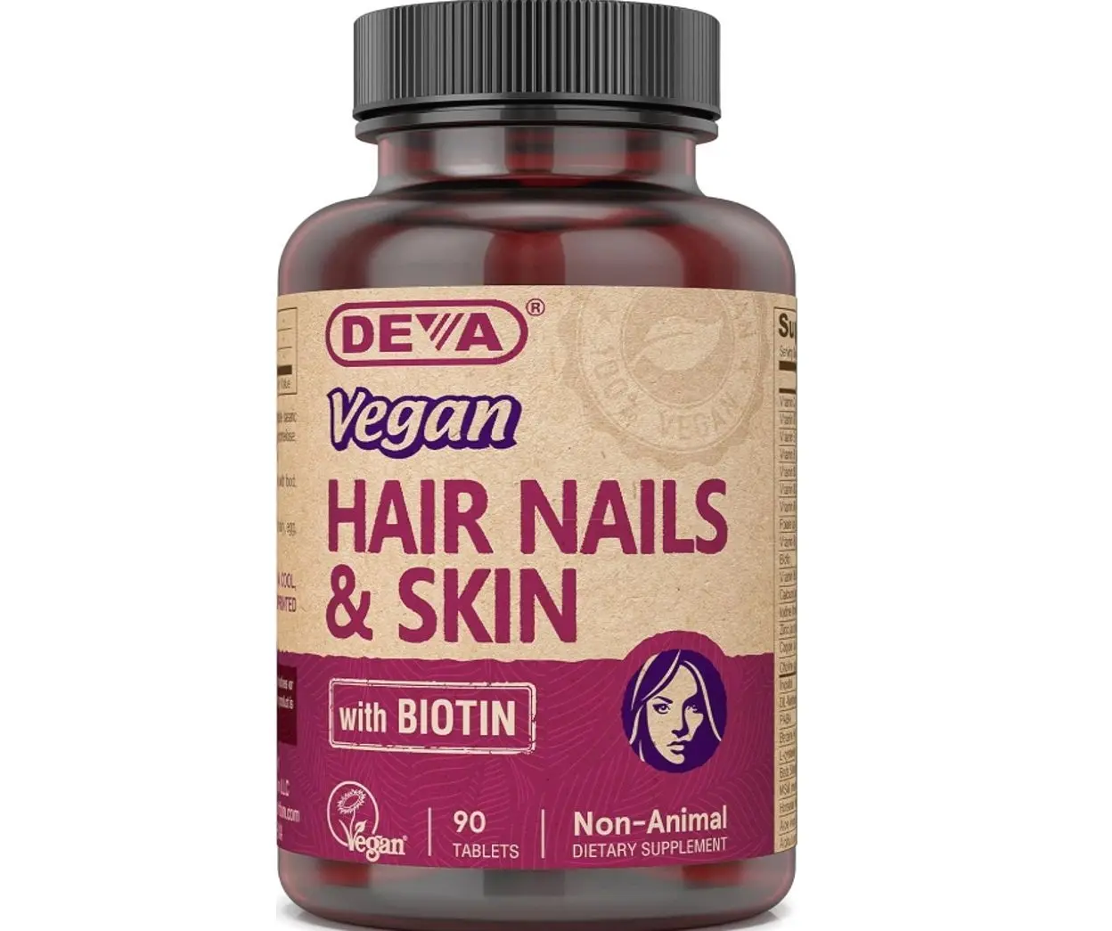 DEVA Vegan Hair, Nails & Skin Vitamins & Minerals with Biotin, Supplement, 90 Tablets