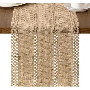 MLMW Boho Table Runner 72 inches Small Coffee Table Runner Rustic Burlap Jute Table Runner Dresser for Bedroom Living Room Home Decor