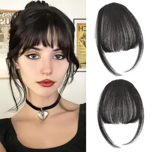 Wispy Bangs Hair Clip, 100% Human Hair Clip In Natural Black Bangs for Women, Soft Layered Fake Bangs with Feathered Fringe, Easy Clip-On Design for Daily Wear